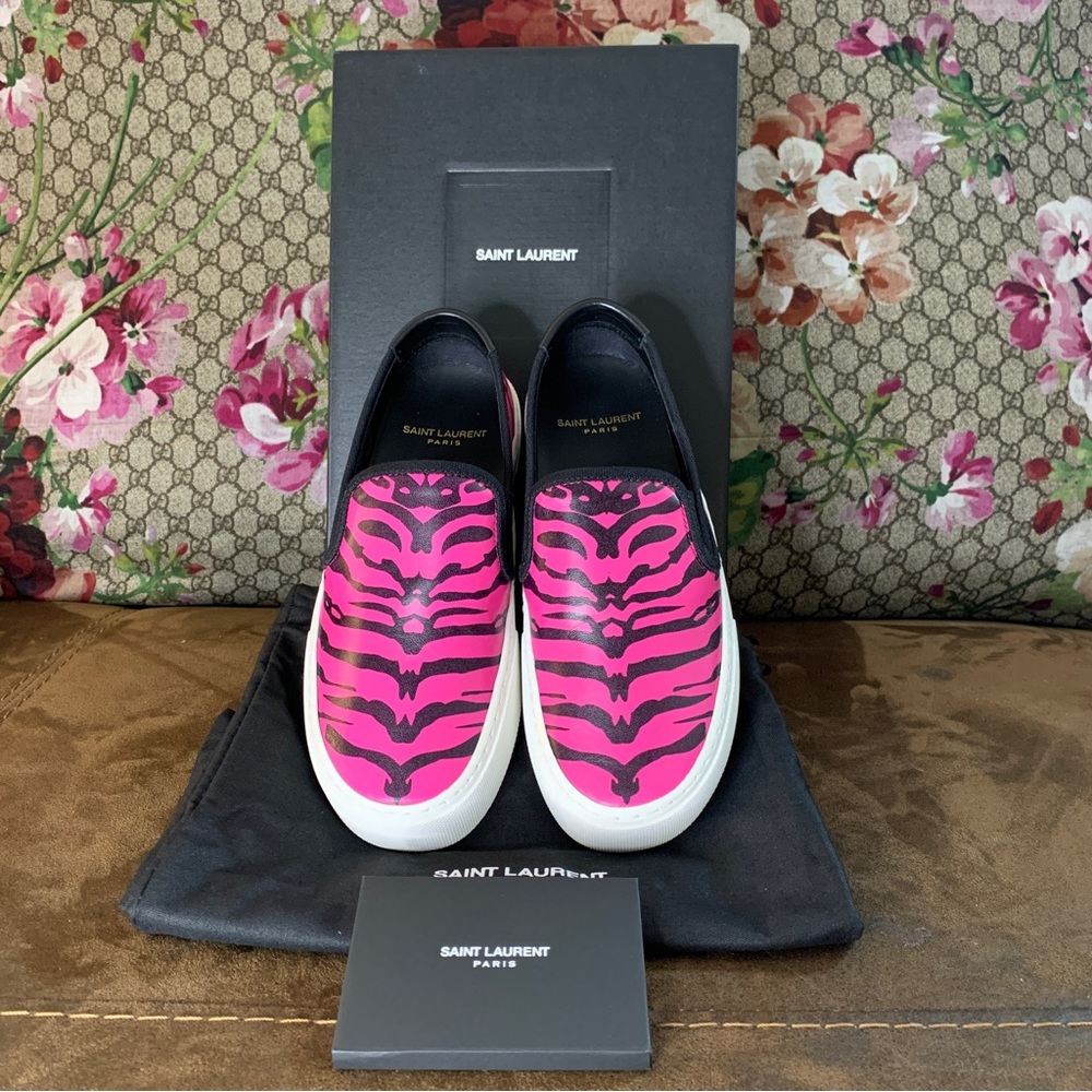 Saint Laurent Hot Pink Zebra Print Slip On Sneakers - Picture 5 of 14